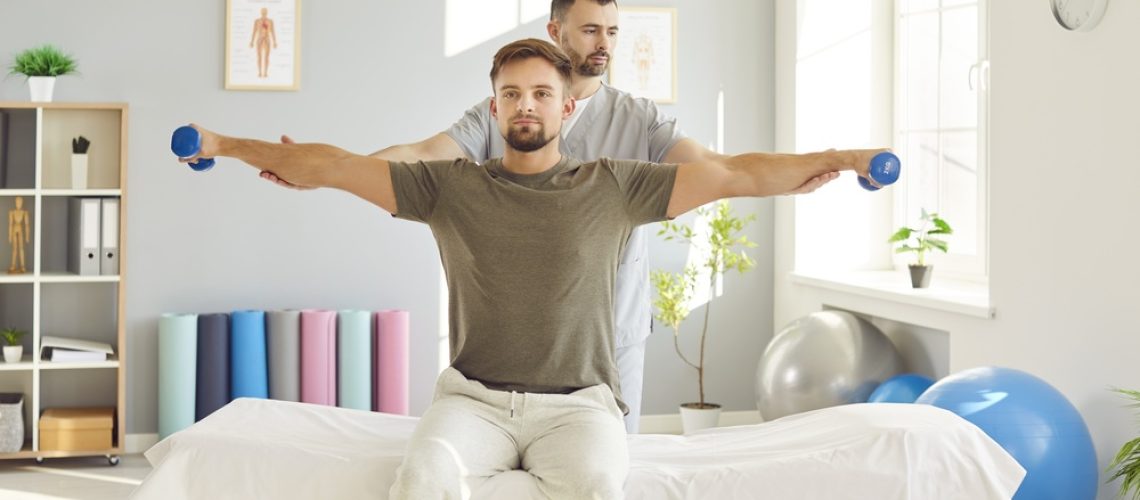 Man,Patient,Sitting,On,The,Couch,In,Rehabilitation,Clinic,Doing